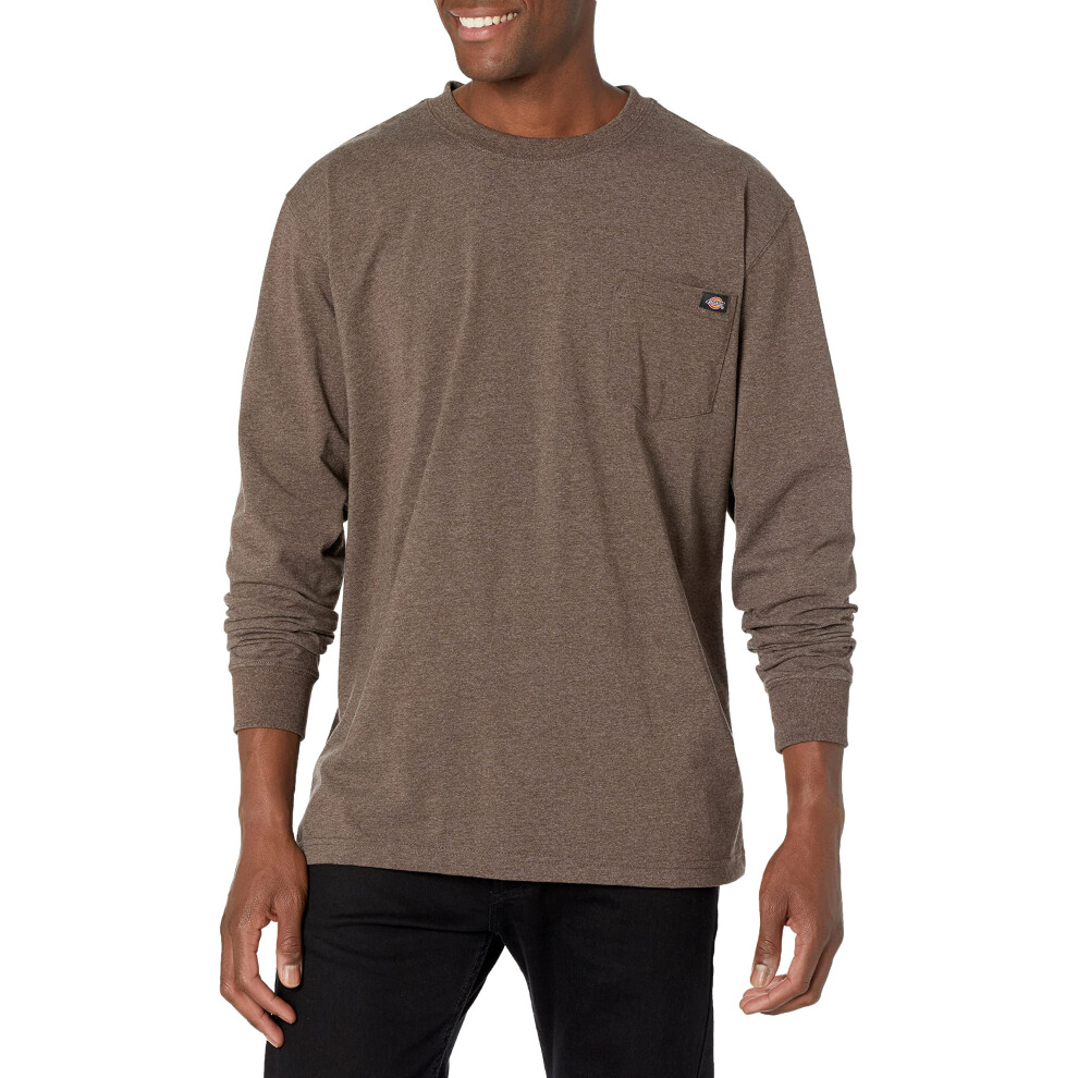 Dickies Mens Dickies Men's Long Sleeve Heavyweight Crew Neck Work Utility T Shirt Chocolate Brown Single Dye Heather 4X US