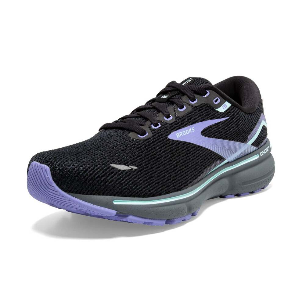 Brooks Women's Ghost 15 Neutral Running Shoe - Black/Jacaranda/Salt - 5 Medium