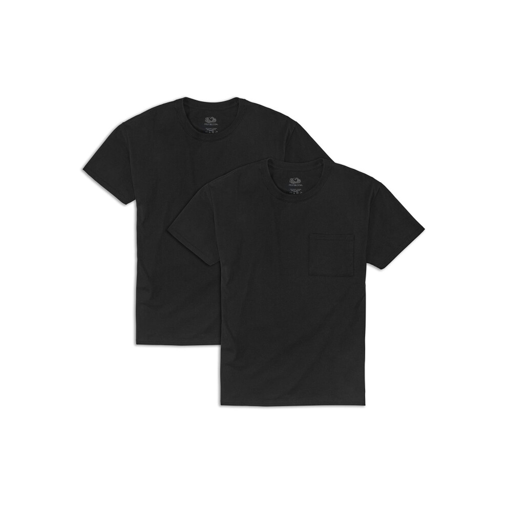 Fruit Of The Loom Men's Eversoft Cotton T-Shirts S-4XL Pocket-2 Pack-Black 4X-Large