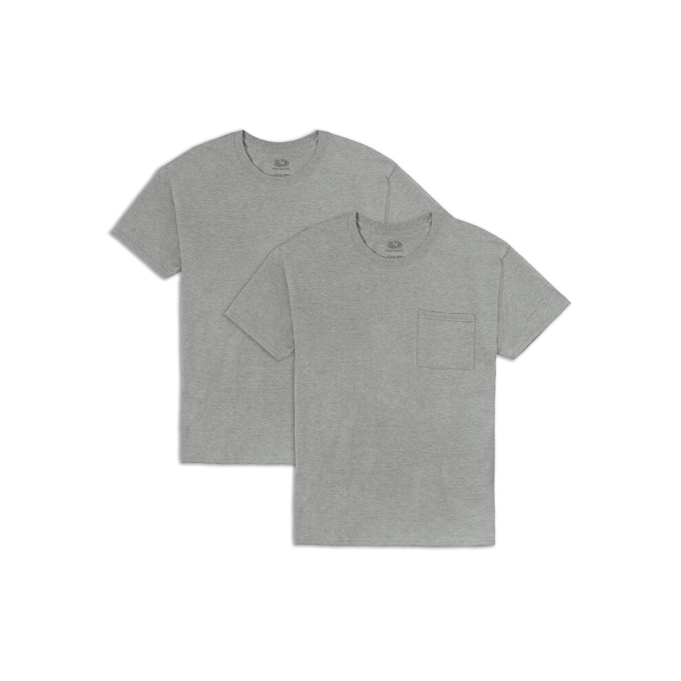 Fruit Of The Loom Men's Eversoft Cotton T-Shirts S-4XL Pocket-2 Pack-Grey Heather Medium