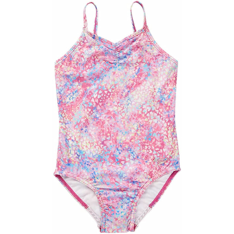 Speedo Girls Thin Strap One Piece Swimsuit Pink  X-Small 5/6