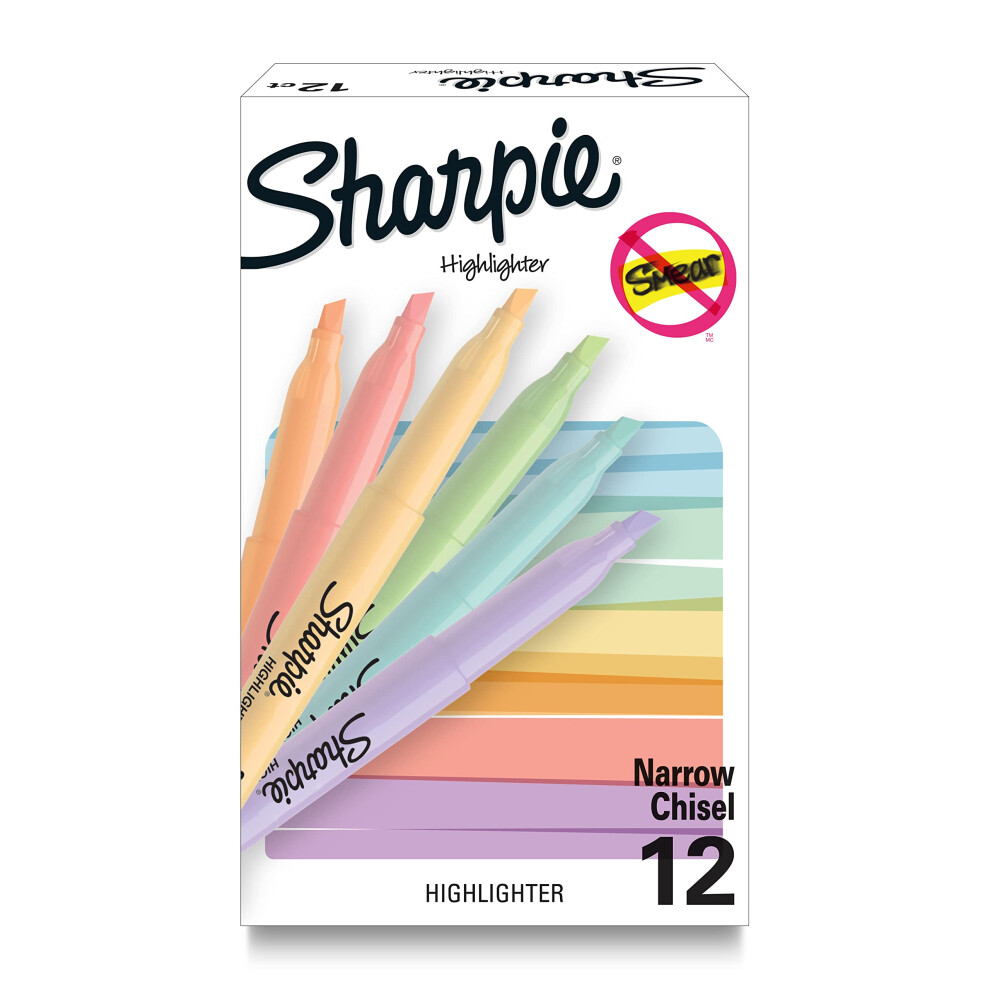 Sharpie Pocket Highlighters Mild Pastel Colors Assorted Chisel Tip 12 Count