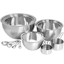 MegaChef Set cu 14 piese din o?el inoxidabil pentru dozator ?i linguri?a cu boluri de amestec, argintiu