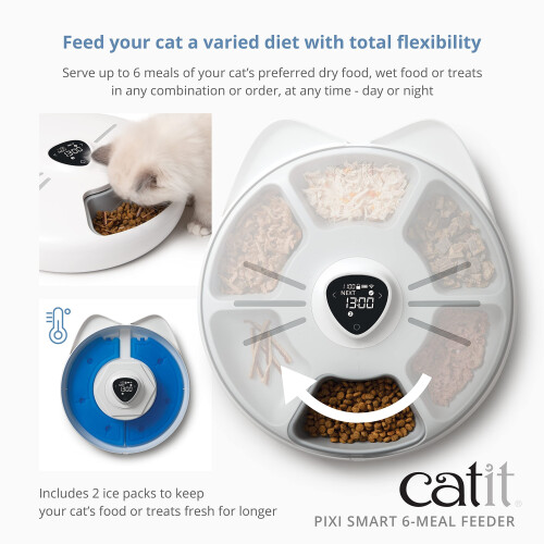 Catit Catit PIXI Smart 6-Meal Feeder - Automatic and Customizable Feeding Schedule with App Support  White 1