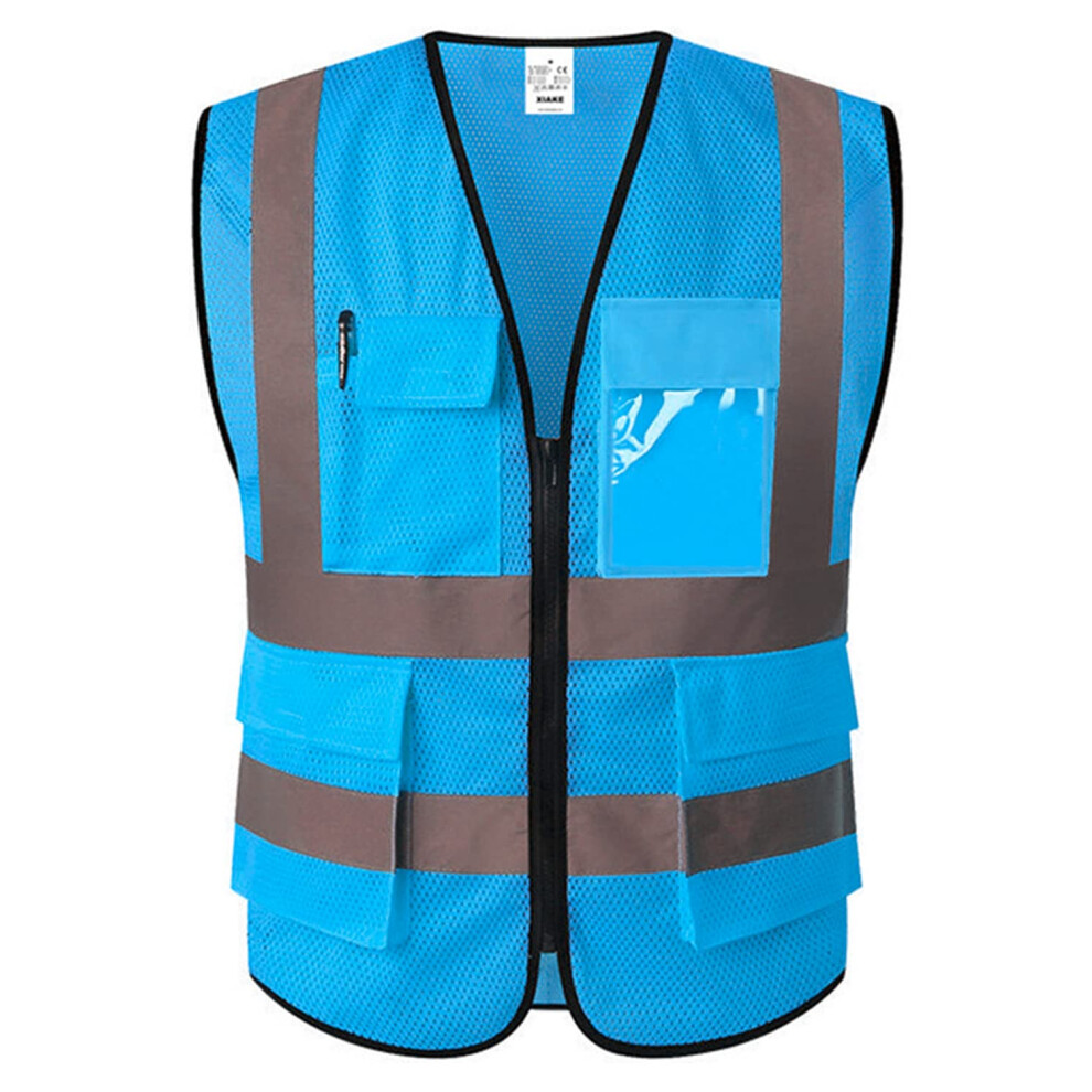 Gilet de sécurité réfléchissant XIAKE pour hommes et femmes, gilet en maille haute visibilité avec poches, conforme aux normes ANSI (4XL, bleu ci