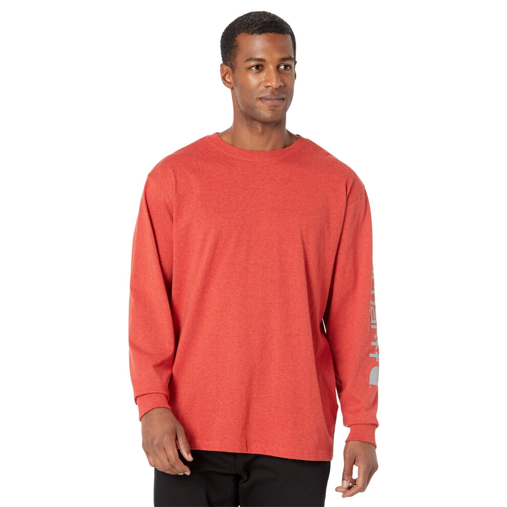 Carhartt Men's Loose Fit Heavyweight Long Logo Sleeve Graphic T-Shirt Chili Pepper Heather Medium