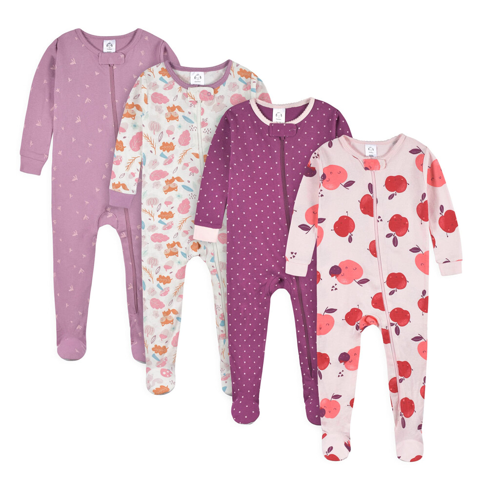 Gerber Baby Girl's 4-Pack Footed Pajamas Apple And Woodland Floral 4T