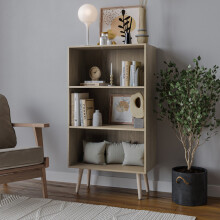(Oak, Pine) 60cm Wide 3 Tier Bookcase Storage Cabinet Scandinavian Style Legs Dining Room Display