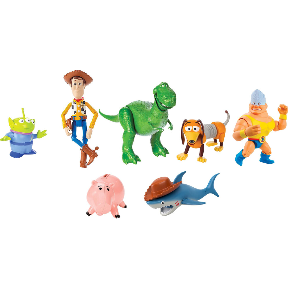 Mattel Disney And Pixar Toy Story Set Of 7 Action Figures With Woody Slinky Rex Hamm Alien Rocky & Shark Mattel Disney100 Collectible