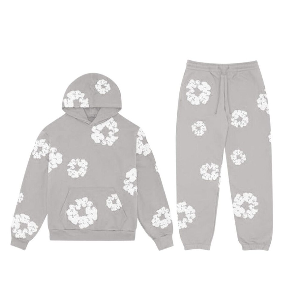 (gray, L) Women&apos;s Hooded Athletic Tracksuit Unisex Two-piece Running Clothing Long Sleeve Pullover Hoodie Sweatshirt + Track Pants Set