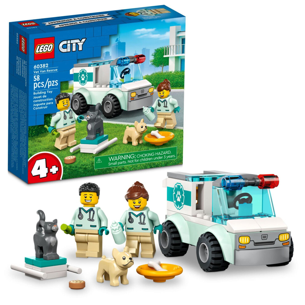 LEGO City Vet Van Rescue 60382 Toy Animal Ambulance Learning Toy Playset For Kids 4 Plus Years Old With 2 Veterinary Minifigures Dog & Cat Figures