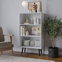 (White, Black) 60cm Wide 3 Tier Bookcase Storage Cabinet Scandinavian Style Legs Dining Room Display