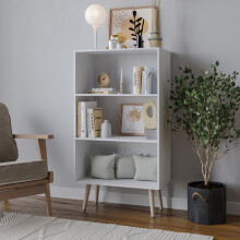 (White, Pine) 60cm Wide 3 Tier Bookcase Storage Cabinet Scandinavian Style Legs Dining Room Display
