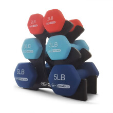 HolaHatha Neopreen Dumbbell Gewichten Set & Rack voor Thuis Workout, 20 Lbs, Blauw/Rood