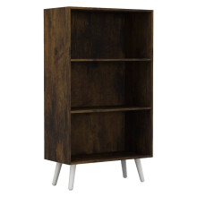 (Rustic Brown, White) 60cm Wide 3 Tier Bookcase Storage Cabinet Scandinavian Style Legs Dining Room Display