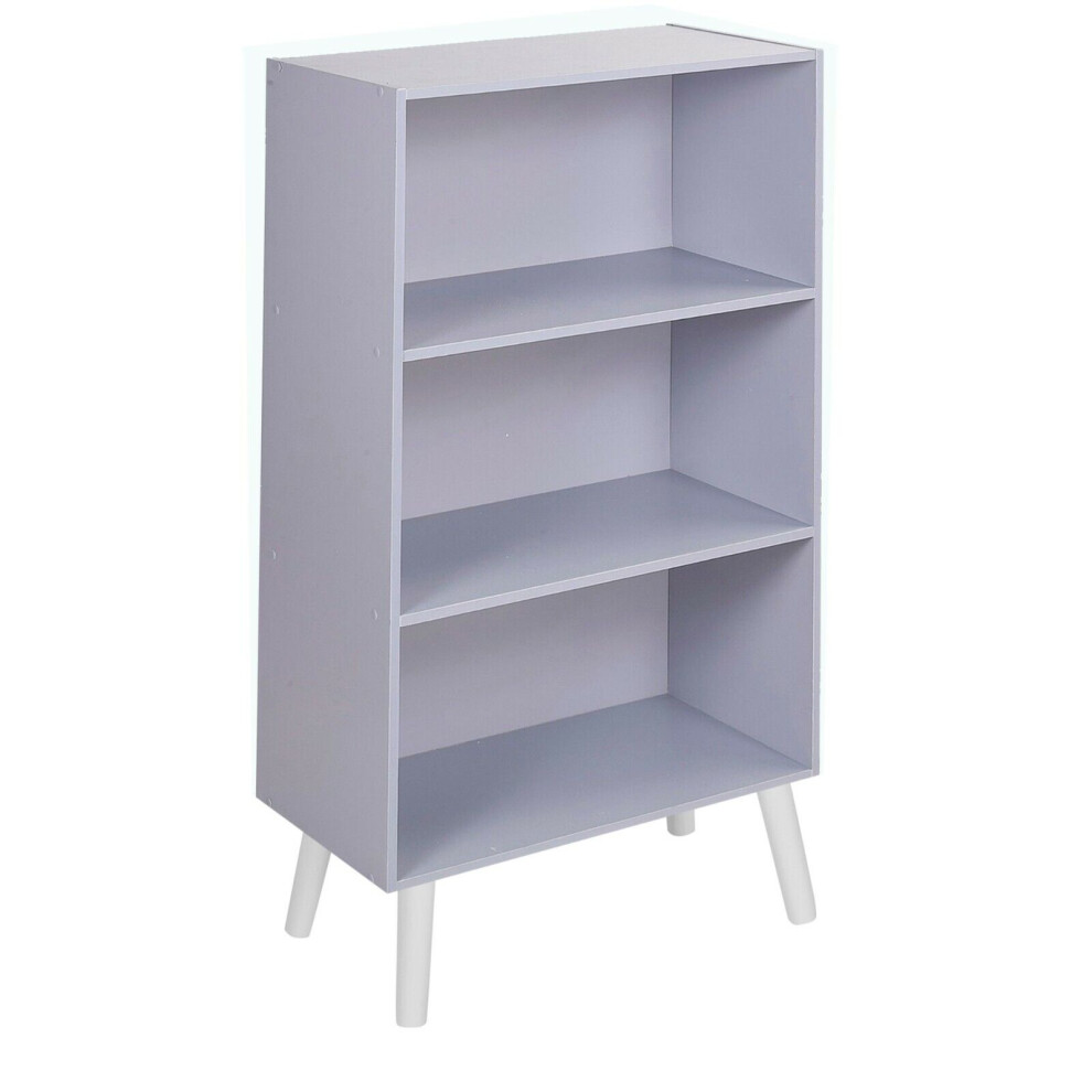 (Grey, White) 60cm Wide 3 Tier Bookcase Storage Cabinet Scandinavian Style Legs Dining Room Display