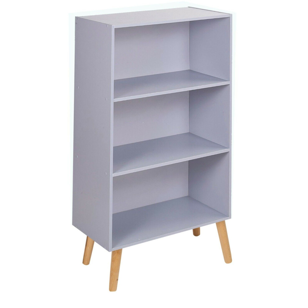 Urbn Living (Grey, Beech) 60Cm Wide 3 Tier Bookcase Storage Cabinet Scandinavian Style Legs Dining Room Display Brown,Grey