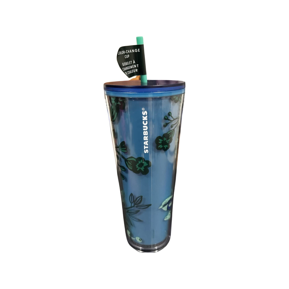 Starbucks Acrylic 2022 Holiday Blue Green Berry Corsage Color Change Tumbler 24oz Venti