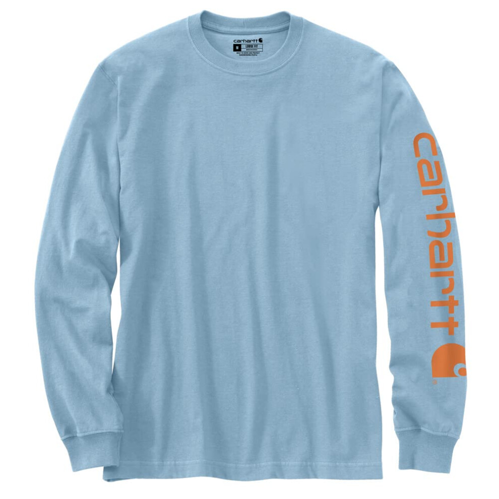 Carhartt Men's Big & Tall Loose Fit Heavyweight Long Logo Sleeve Graphic T-Shirt Moonstone