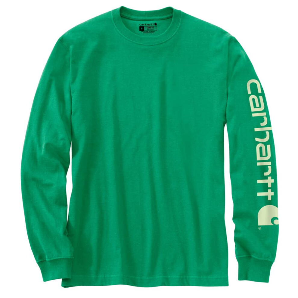 Carhartt Men's Loose Fit Heavyweight Long Logo Sleeve Graphic T-Shirt Malachite