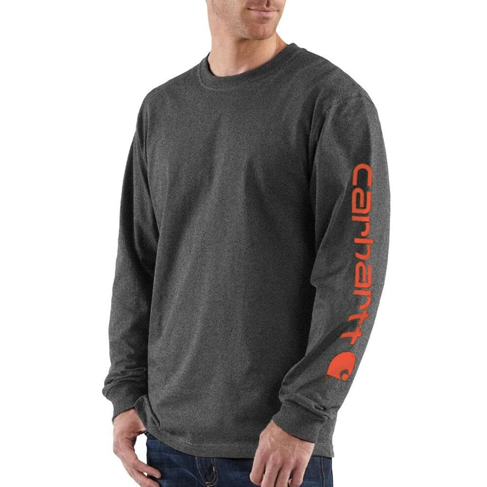 Carhartt Men's Loose Fit Heavyweight Long Logo Sleeve Graphic T-Shirt Carbon Heather