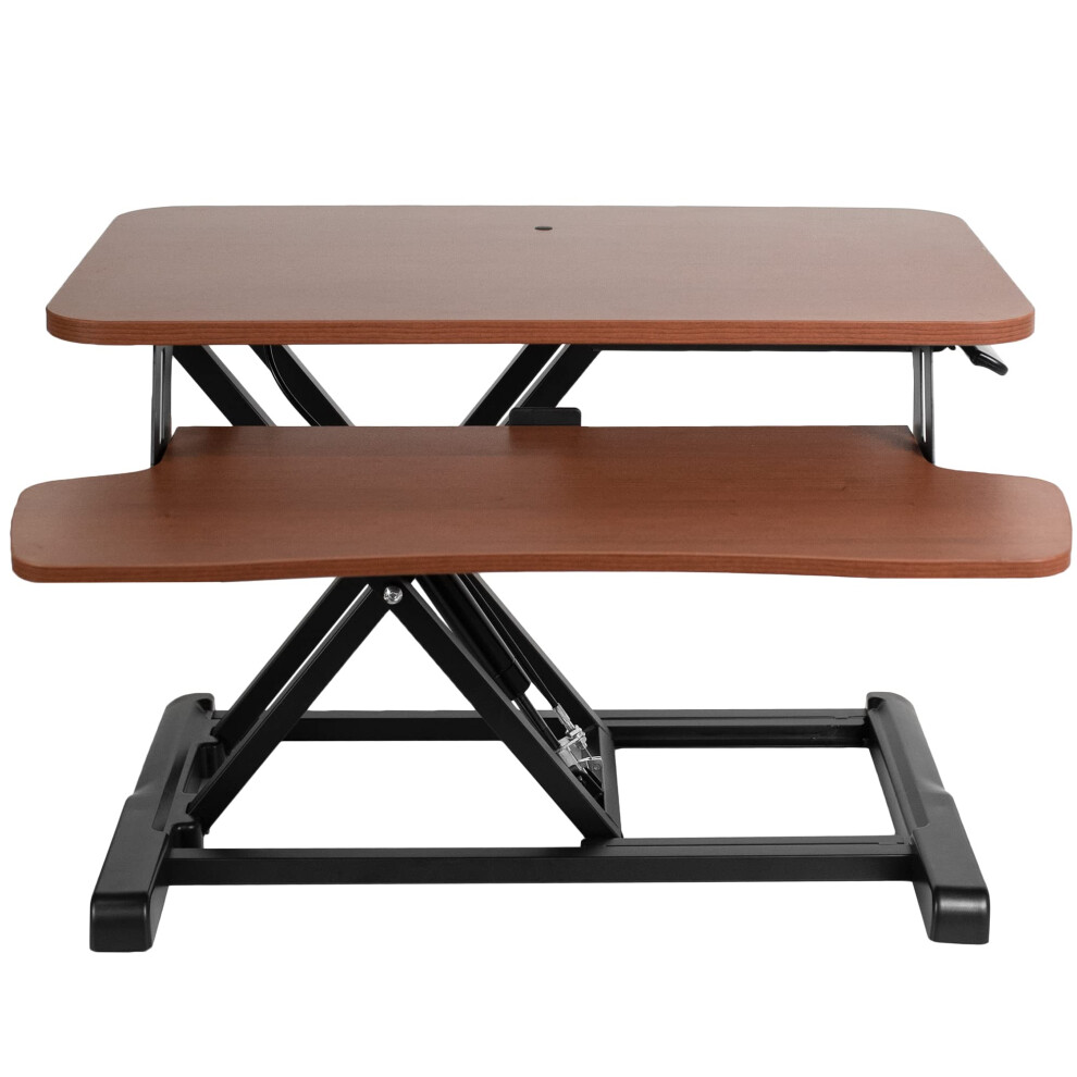 VIVO 26 inch Desk Converter  K Series  Height Adjustable Sit to Stand Riser  Dual Monitor and Laptop Workstation with Keyboard Tray  Dark Walnut Top