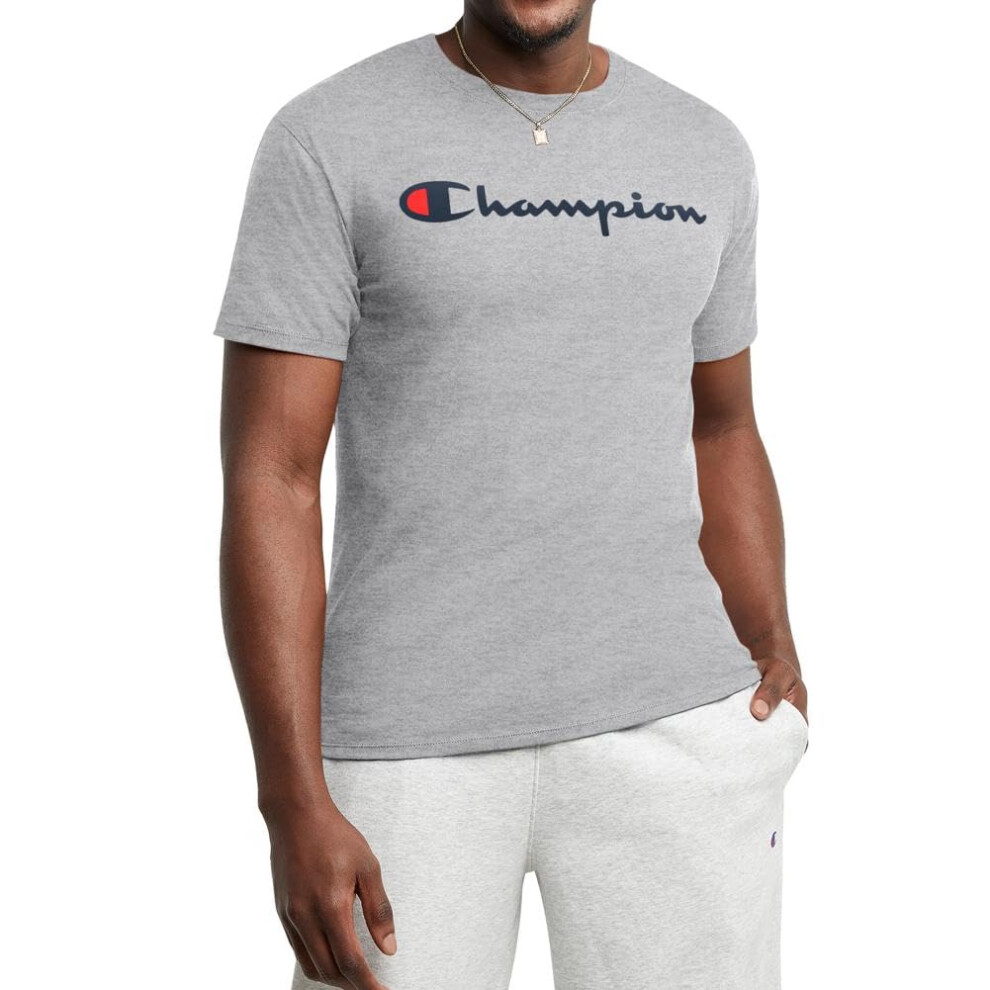 Champion Classic Graphic Soft And Comfortable T-Shirts For Men Logo Reg. Or Big & Tall Oxford Gray Script 3X-Large