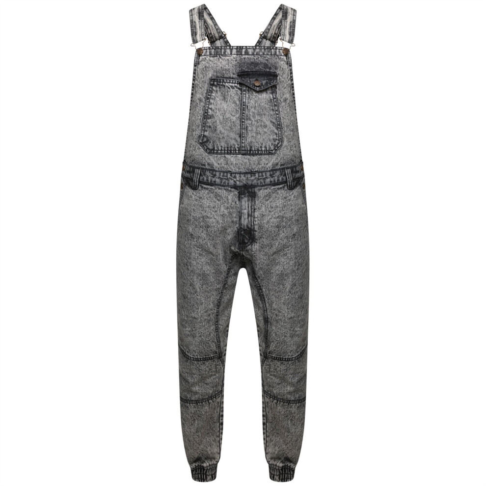 (Black Wash, XS) Mens Women Denim Dungarees FullLength Bib Overalls