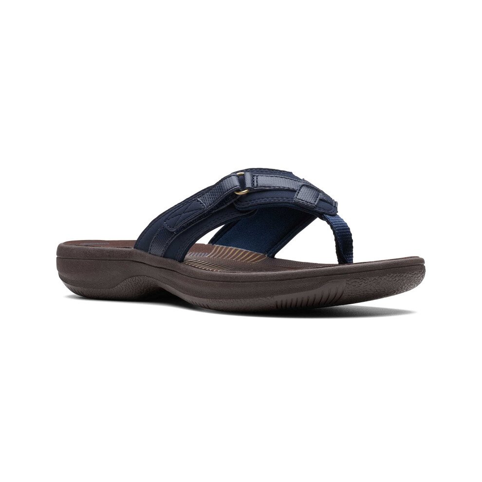 Clarks Women's Breeze Sea Flip-Flop Navy Synthetic/Brown Sole 11