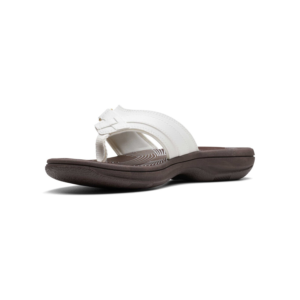 Clarks Women's Breeze Sea Flip-Flop  White Synthetic/Brown Sole  12