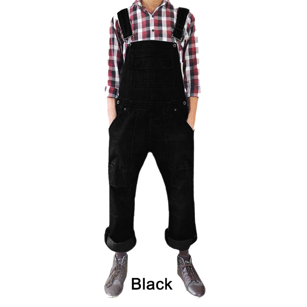 (Black, XXL) Mens Women Denim Dungarees FullLength Bib Overalls