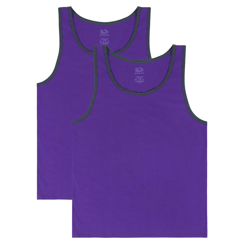 Fruit Of The Loom Men's Eversoft Cotton Sleeveless T Shirts Breathable & Moisture Wicking With Odor Control Sizes S-4X Tank-2 Pack-Purple Small