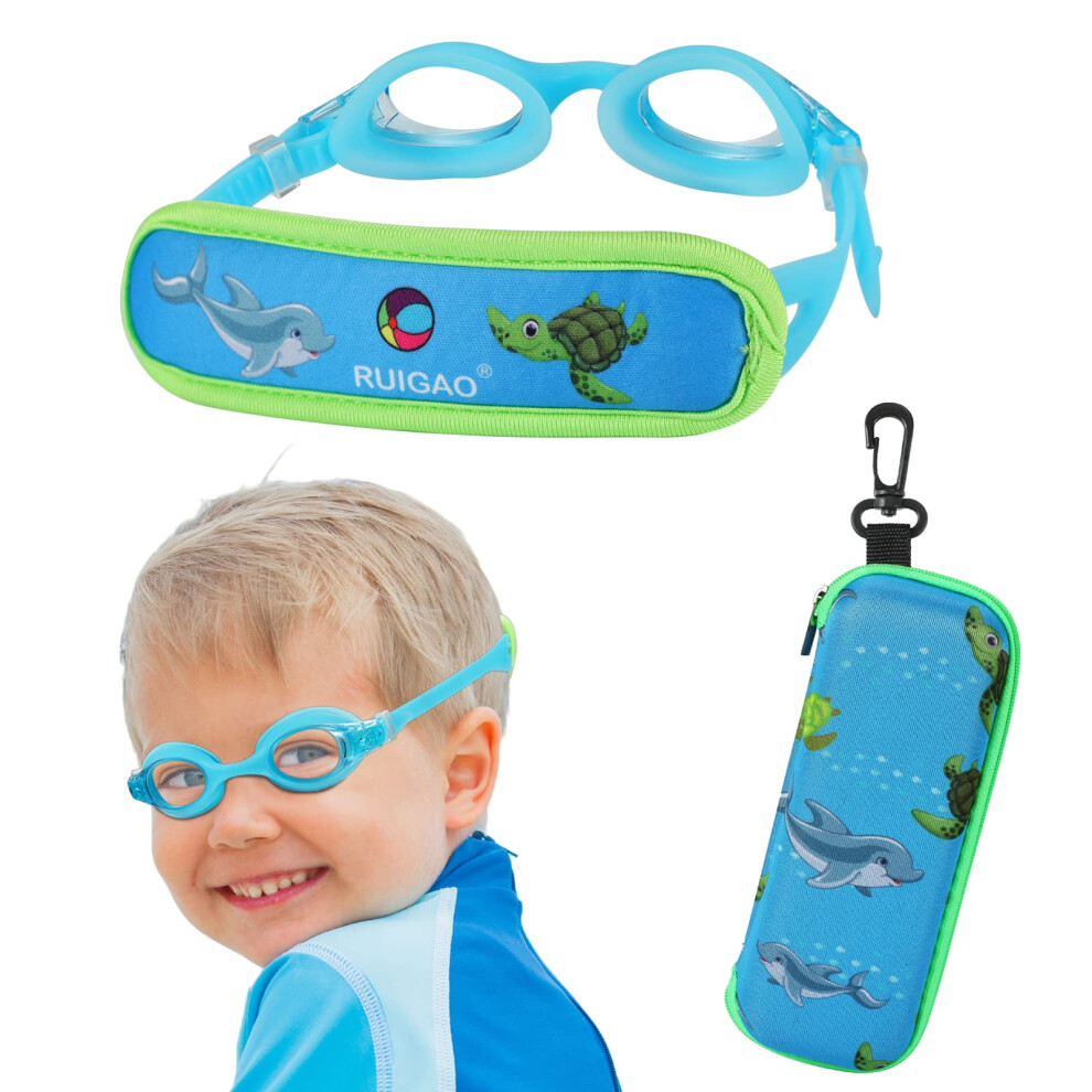 RUIGAO Kids Swim Goggles Age 2-6 Toddler Goggles No Hair Pull Child Goggles Padded HeadBand 1PK Toddler - Turtle & Dolphin