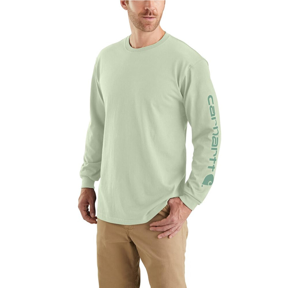 Carhartt Men's Big & Tall Loose Fit Heavyweight Long Logo Sleeve Graphic T-Shirt Tender Greens