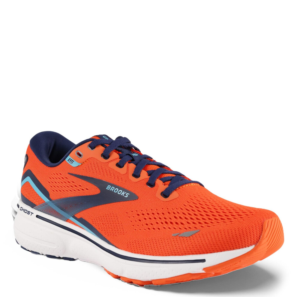 Brooks Men's Ghost 15 Running Shoe - Flame/Navy/Blue - 11.5 Medium