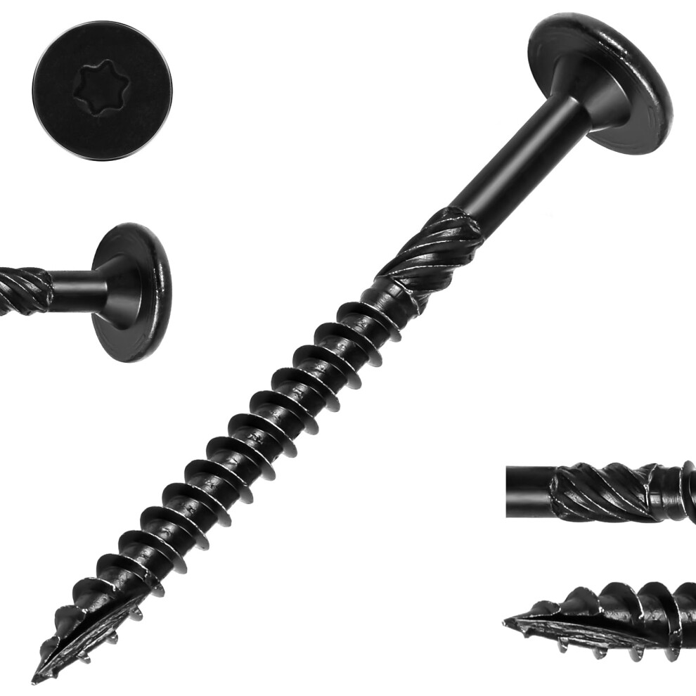 FMhotu Lot de 100 vis à bois noires Star Drive de 6 pouces - Vis résistantes à la rouille pour terrasse en bois - Fixations extérieures robustes
