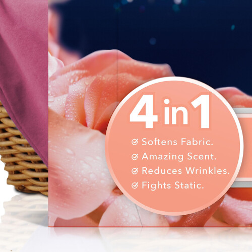 Downy Infusions Mega Dryer Sheets Ammorbidente per bucato BLISS Ambra e Rosa 130 pezzi 1