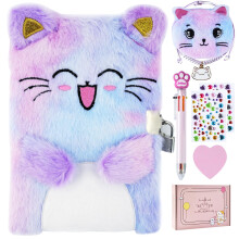 PJDRLLC Diario del gatto con lucchetto Regalo per bambina di 6 7 8 anni Diario segreto Quaderno con portamonete Penna multicolore Adesivi Post-it Pr