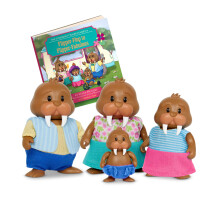 Li'l Woodzeez  Tuskaroo-Walrossfamilie  Set mit 4 beweglichen Walross-Sammelfiguren mit Mrchenbuch  Rollenspiel-Puppenfiguren  Geschenkspielzeug