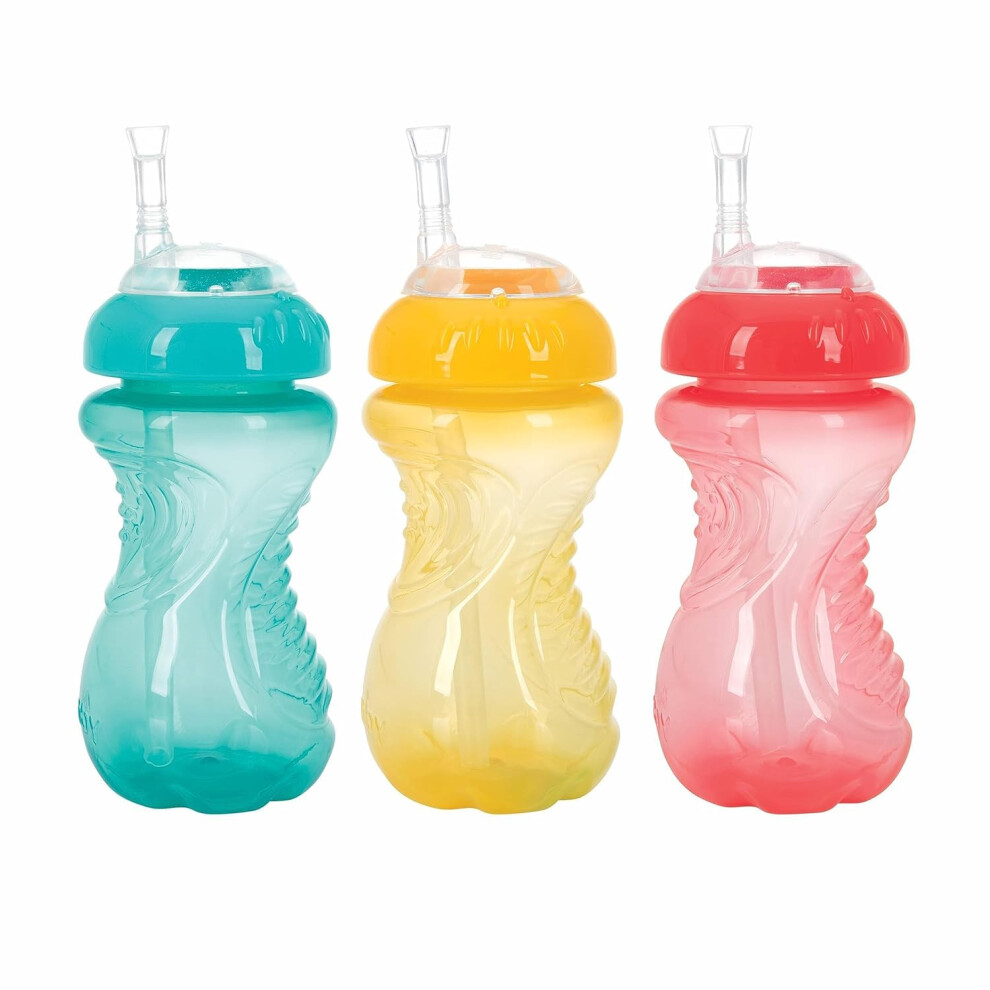 NUBY 3 Pack No Spill Flex Straw Toddler Sippy Cups - Toddler Cups Spill Proof With Easy And Firm Grip - Toddlers Cups - Aqua Yellow Coral