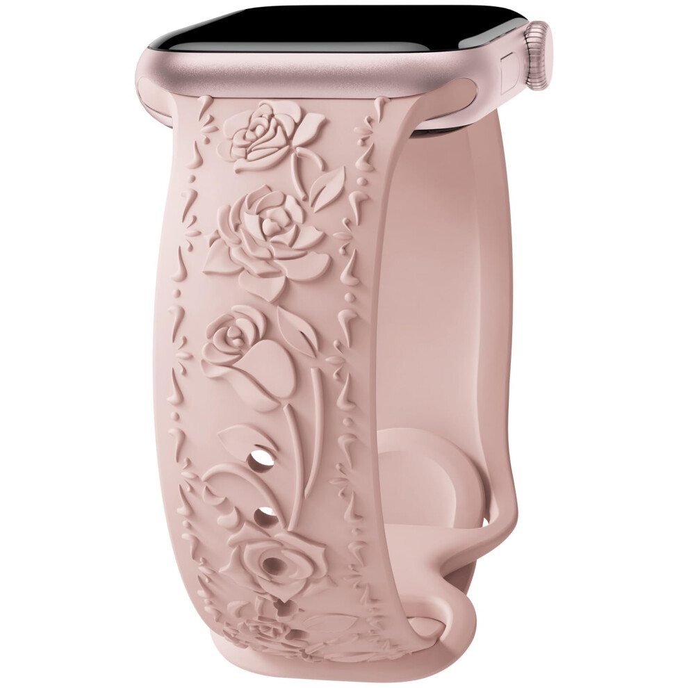 Floral Engraved Band Compatible With Apple Watch Band 40Mm 41Mm 38Mm 42Mm 44Mm 45Mm 46Mm 49Mm Women Soft Silicone Embossed Flower Strap For Iwatch Ba 783798020565