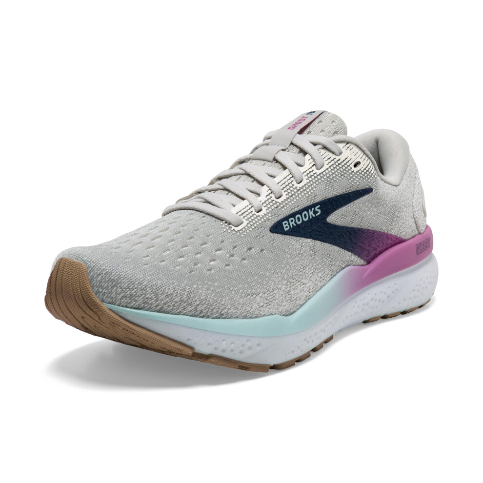 Brooks Womens Ghost 16 Neutral Running Shoe - White/Grey/Estate Blue - 5 Wide