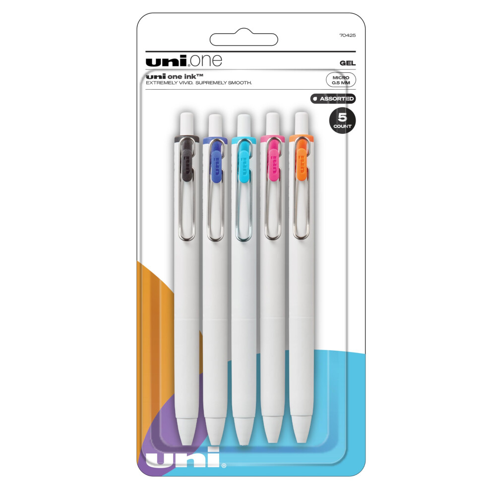 Uni-Ball One Retractable Gel Pens Micro Point 0.5 Mm White Barrel Assorted Ink Pack Of 5 Pens