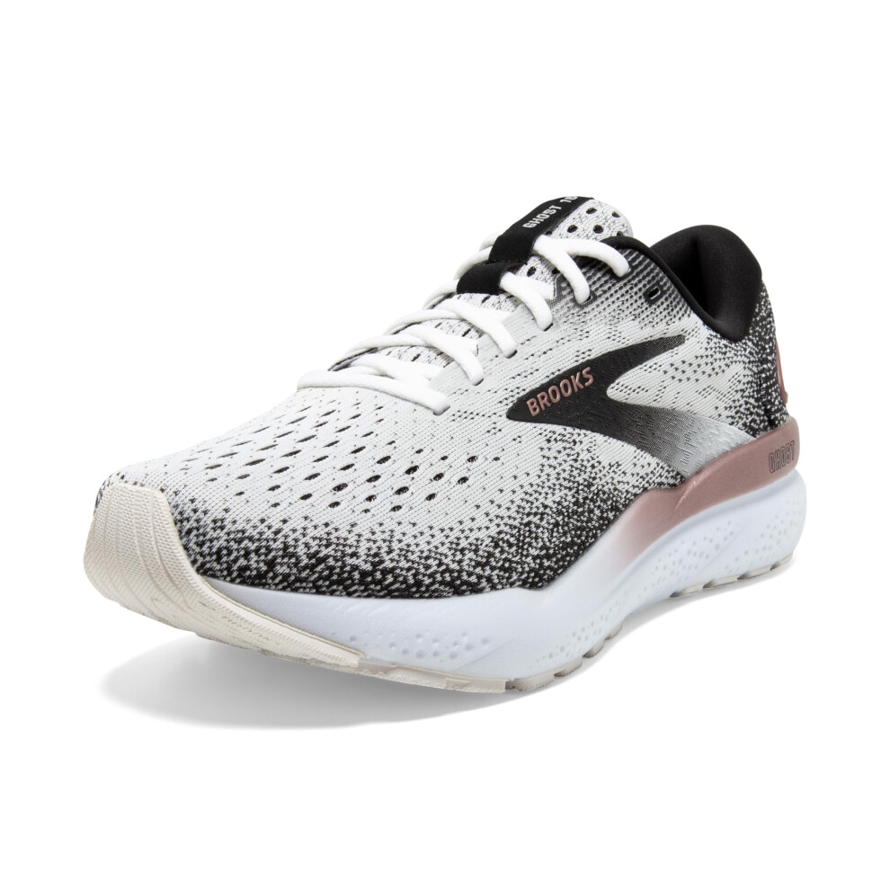 Brooks Womens Ghost 16 Neutral Running Shoe - White/Black/Rose Gold - 6.5 Medium