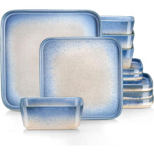 vancasso Dinner Sets, Square Reactive Glaze Crockery Set, 12-Piece Ceramic Plates and Bowls Set with Dinner Plate,