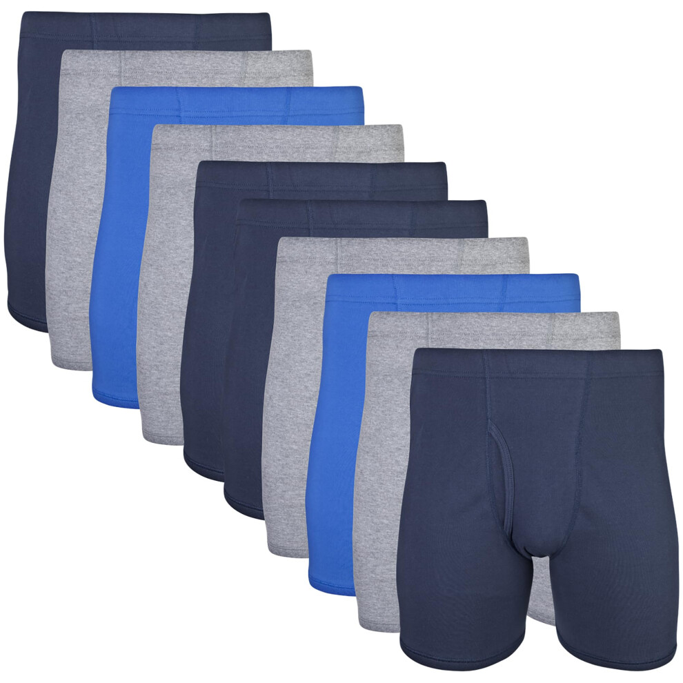 Gildan Men's Underwear Covered Waistband Boxer Briefs Multipack Mixed Royal 10-Pack