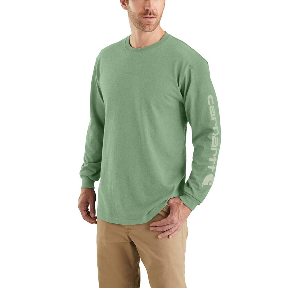 Carhartt Men's Loose Fit Heavyweight Long Logo Sleeve Graphic T-Shirt Loden Frost Heather