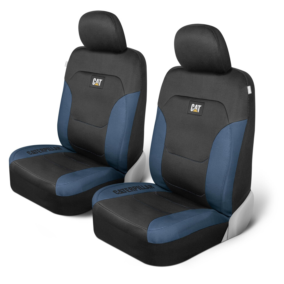 Cat Flexfit Automotive Seat Covers For Cars Trucks And SUVs Set Of 2 - Black Car Seat Covers For Front Seats Truck Seat Protectors With Blue Honeycom