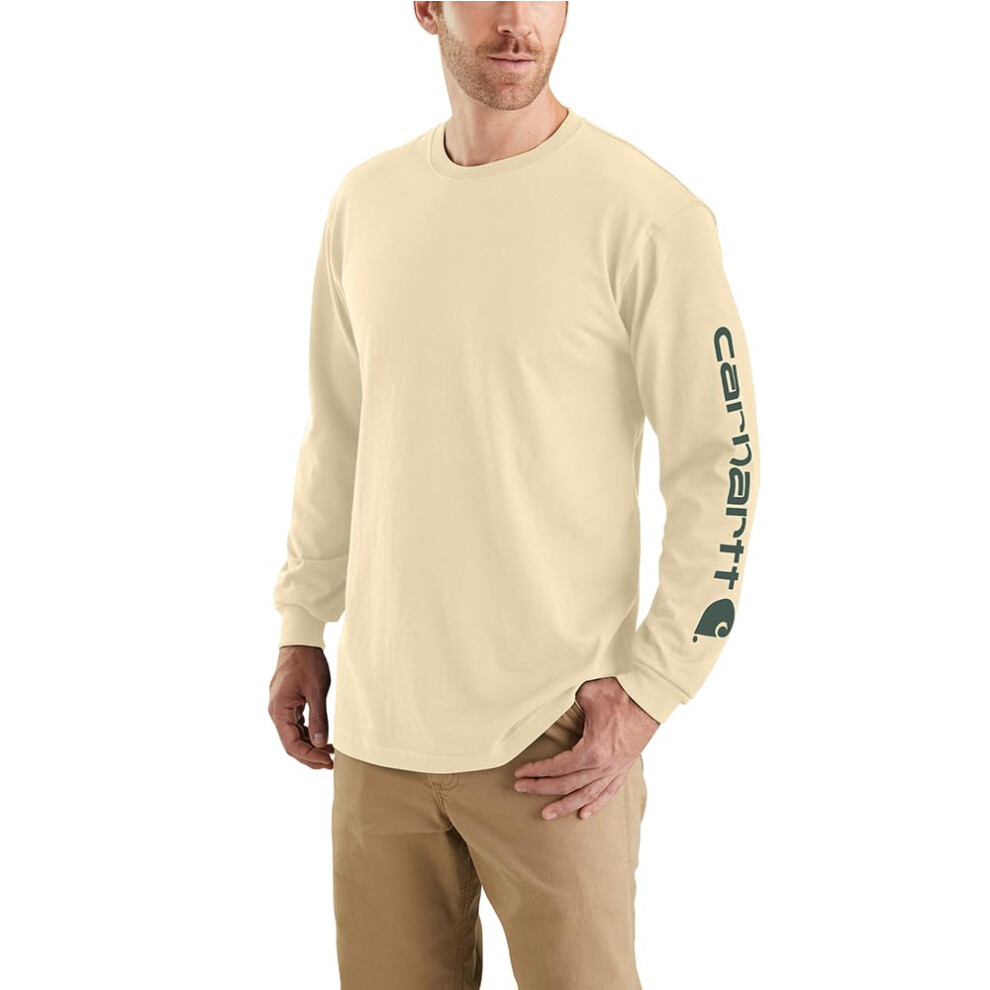 Carhartt Men's Loose Fit Heavyweight Long Logo Sleeve Graphic T-Shirt Oat Milk