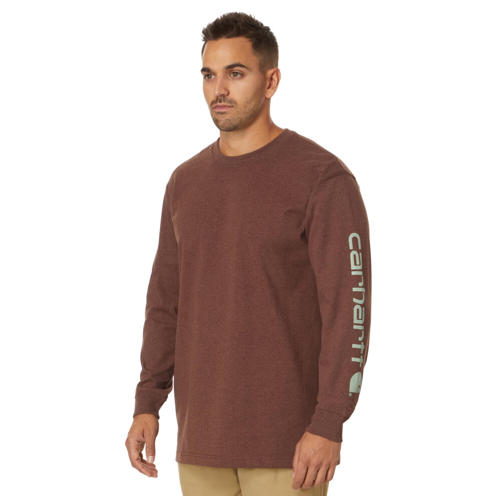 Carhartt Men's Loose Fit Heavyweight Long Logo Sleeve Graphic T-Shirt Mocha Heather